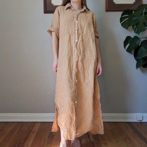 Meo Meli Tan Linen Button Down Maxi Dress